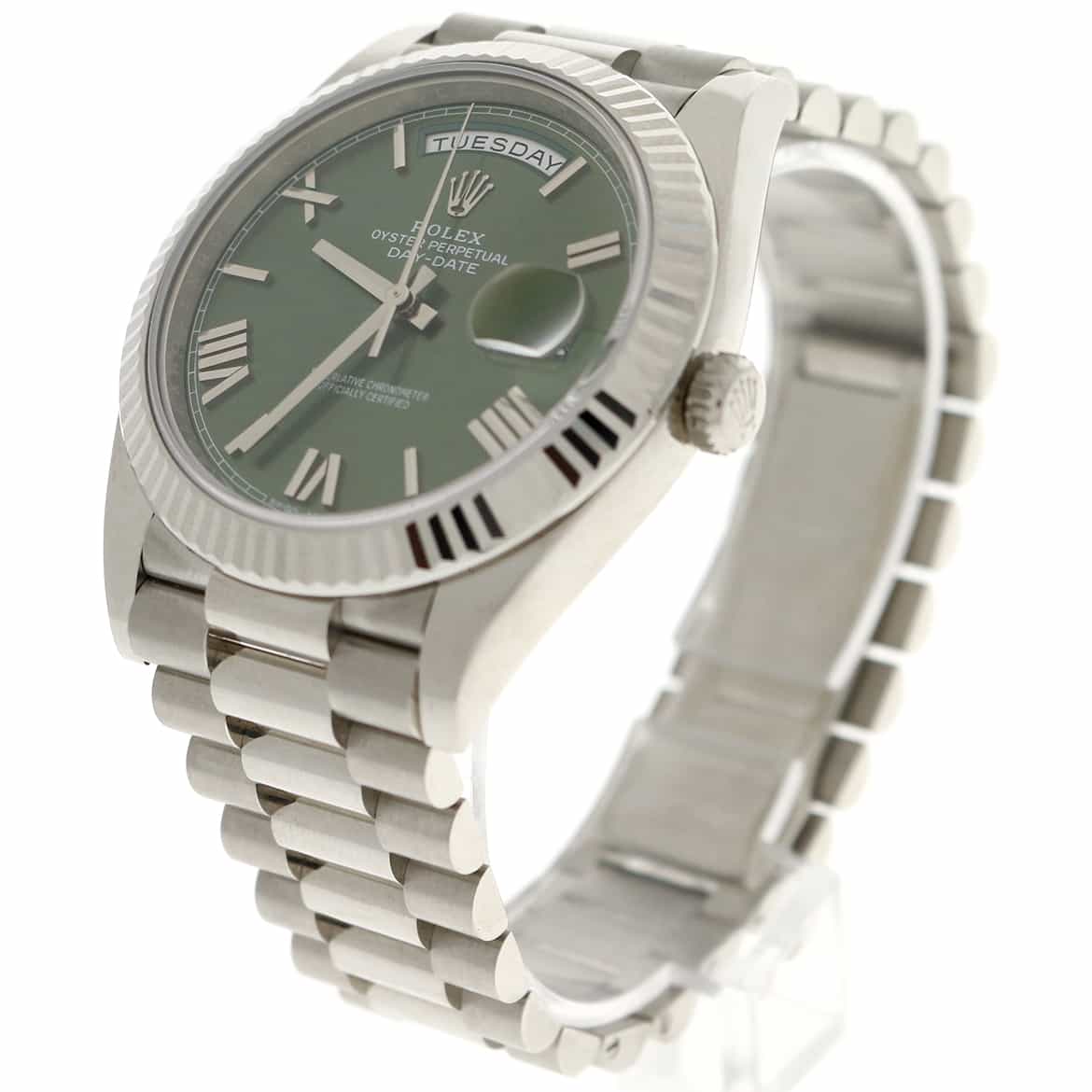 Rolex President Day-Date II 18K White Gold 40MM Original Olive Green Roman Dial Automatic Mens Watch 228239 - Image 5