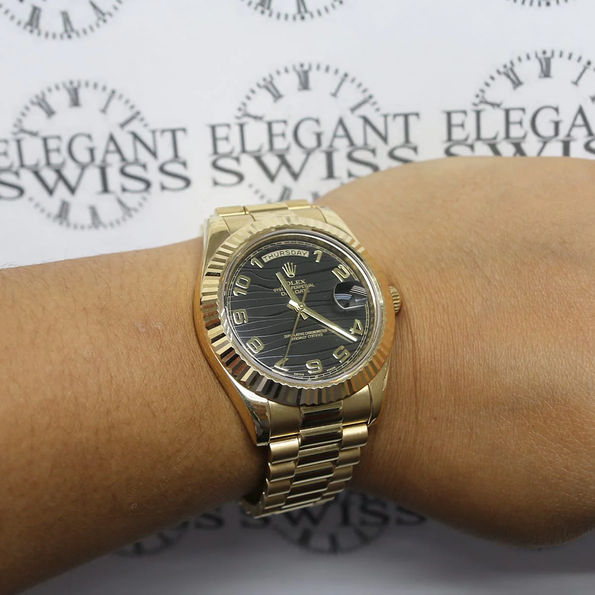 Rolex President Day-Date II 18K Yellow Gold Black Wave Dial 41mm Mens Automatic Watch 218238 - Image 2