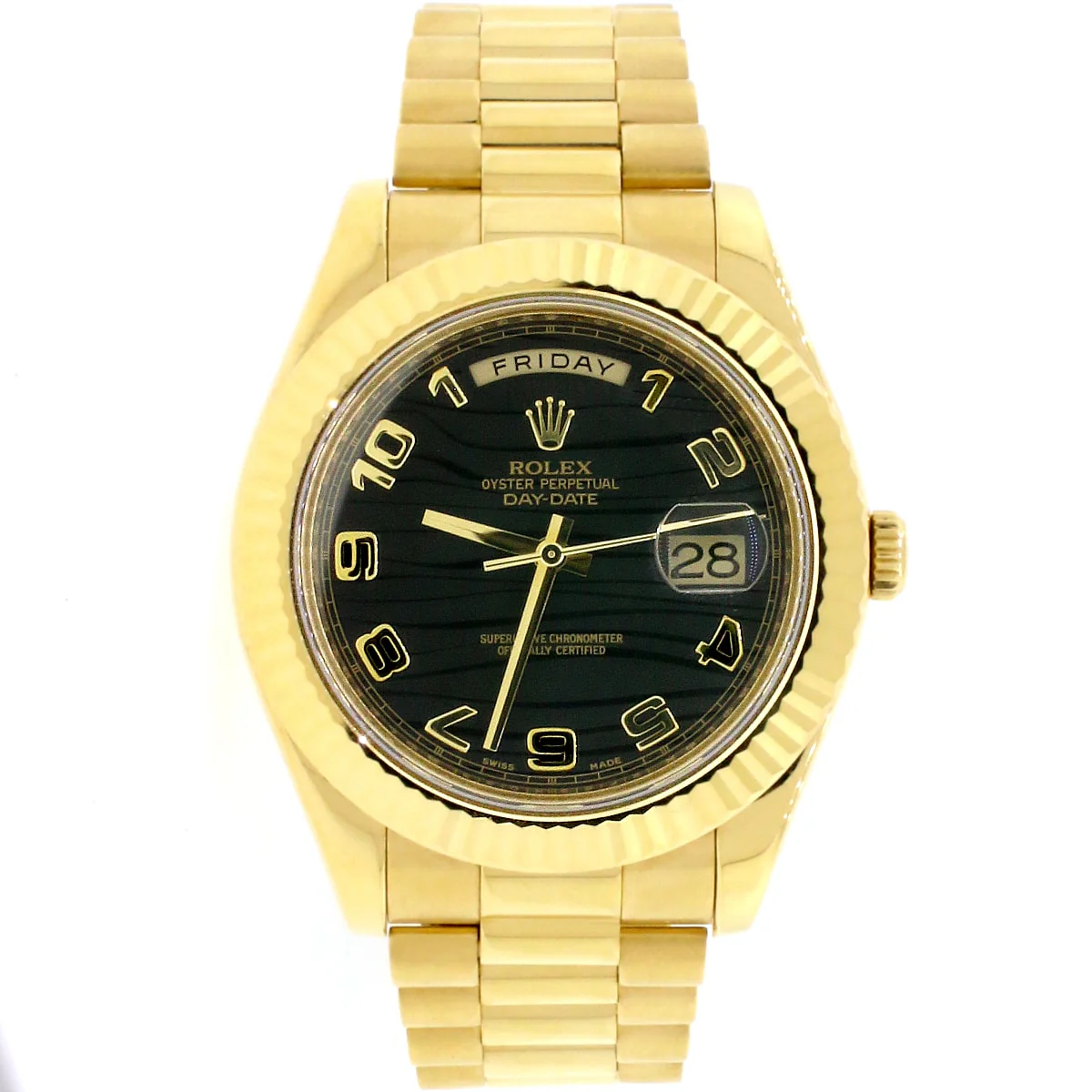 Rolex President Day-Date II 18K Yellow Gold Black Wave Dial 41mm Mens Automatic Watch 218238 - Image 3