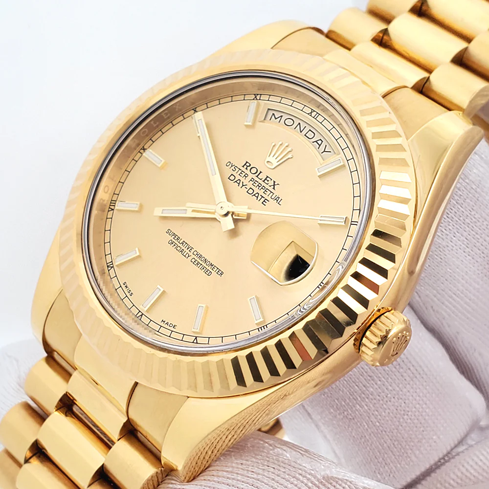 Rolex President Day-Date II 41mm Champagne Index Yellow Gold Watch 218238 Box Papers - Image 3