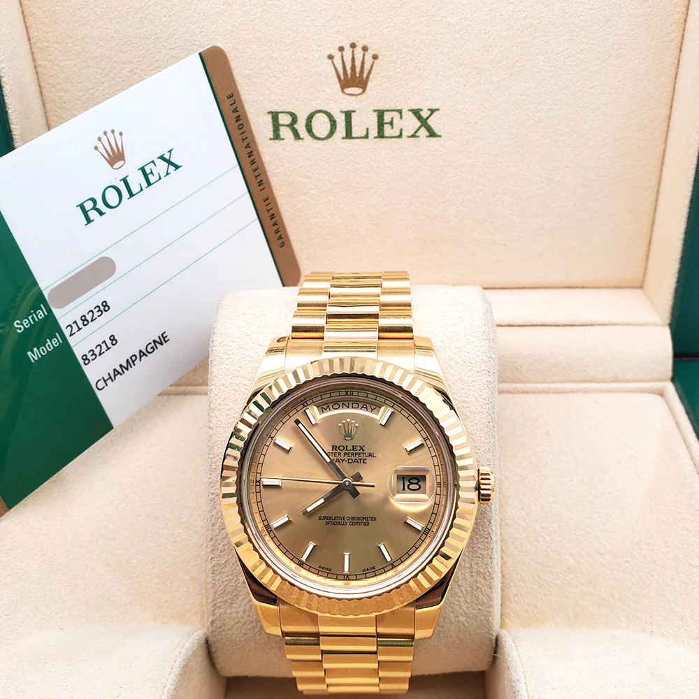 Rolex President Day-Date II 41mm Champagne Index Yellow Gold Watch 218238 Box Papers - Image 4