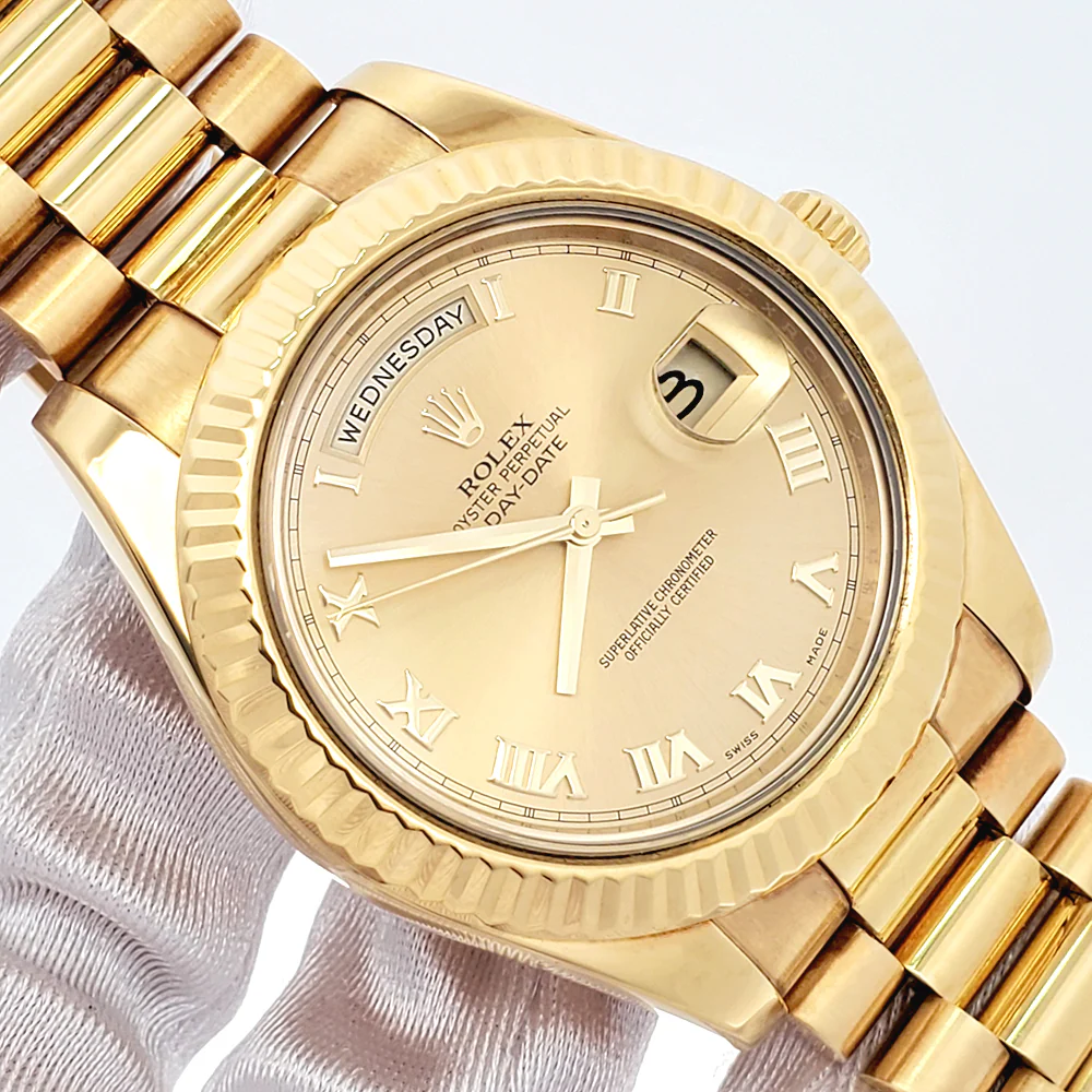 Rolex President Day-Date II 41mm Champagne Roman Yellow Gold Watch 218238 - Image 2