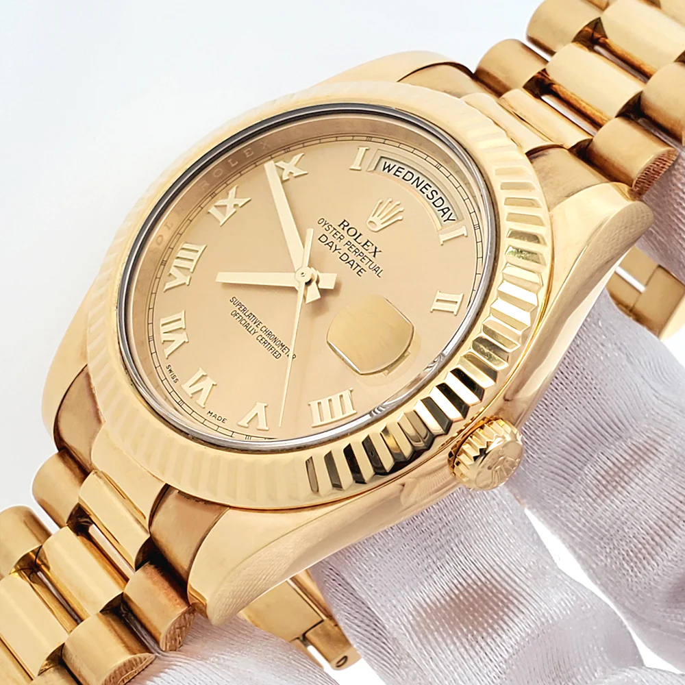 Rolex President Day-Date II 41mm Champagne Roman Yellow Gold Watch 218238 - Image 3