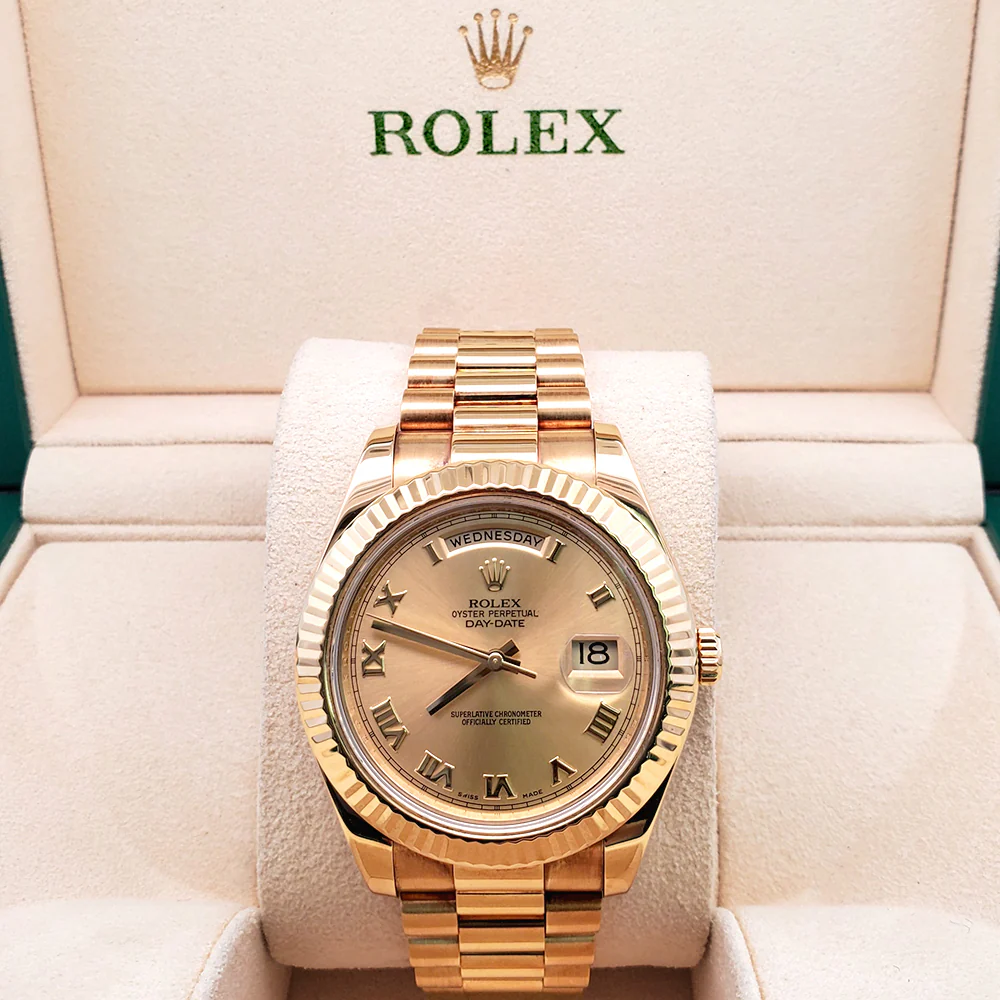 Rolex President Day-Date II 41mm Champagne Roman Yellow Gold Watch 218238 - Image 4