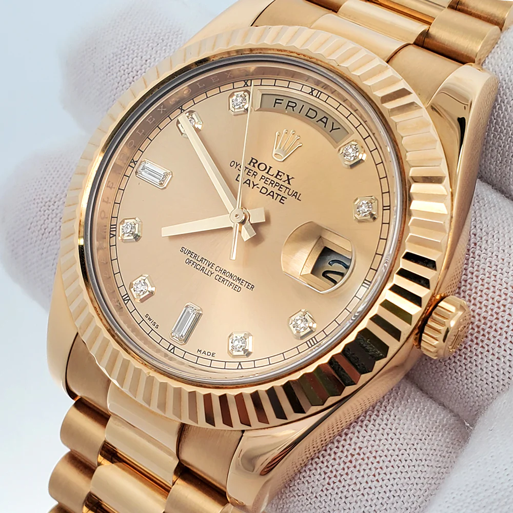 Rolex President Day-Date II 41mm Factory Diamond Champagne Yellow Gold Watch 218238 - Image 2
