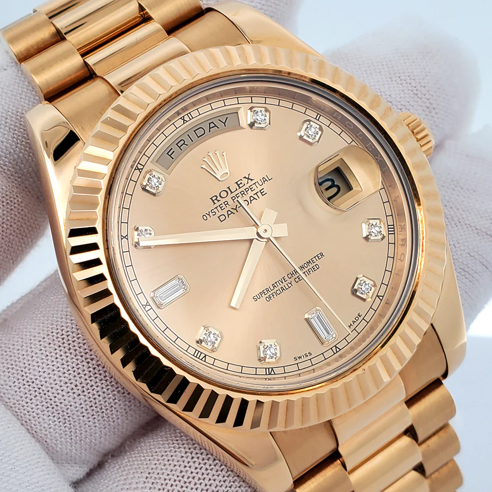 Rolex President Day-Date II 41mm Factory Diamond Champagne Yellow Gold Watch 218238 - Image 3