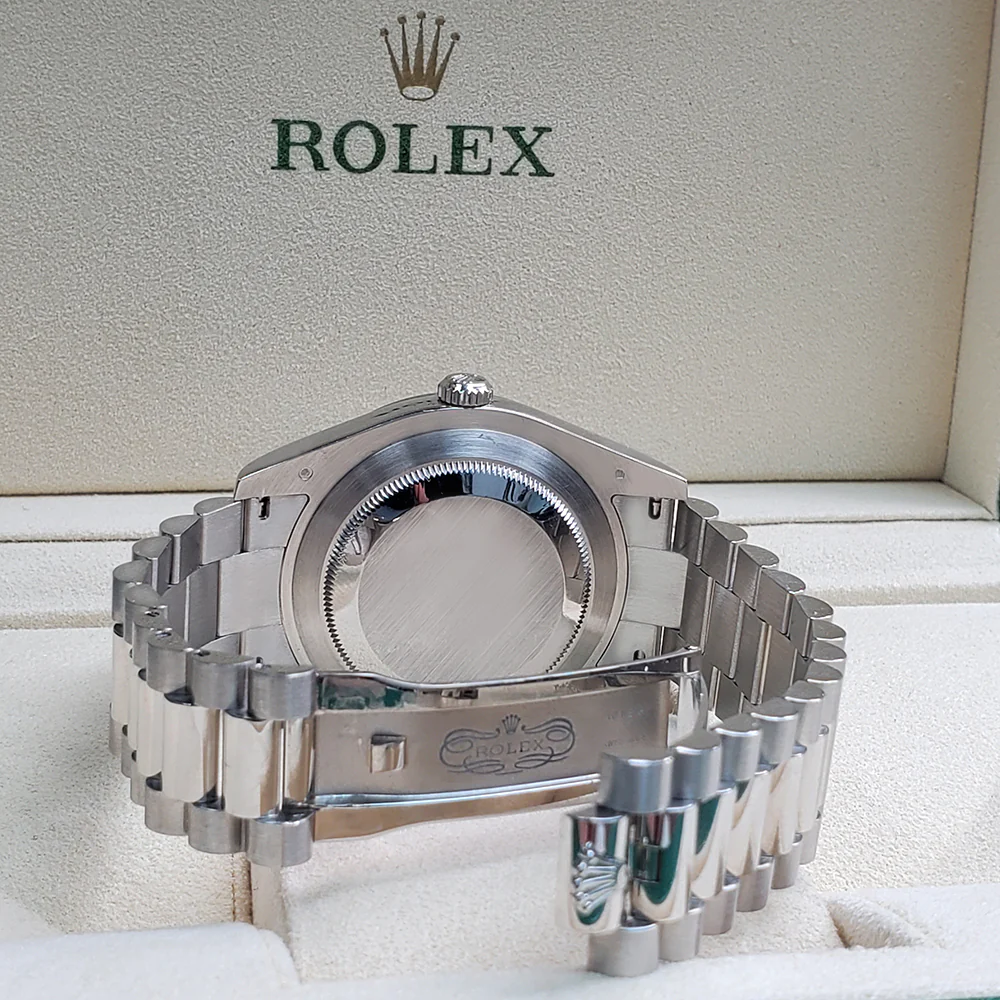 Rolex President Day-Date II 41mm Factory Ice Blue Diamond Dial Platinum Watch 218206 Box Papers - Image 7