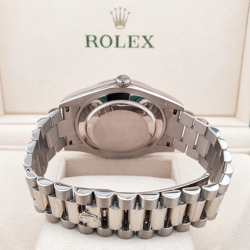 Rolex President Day-Date II 41mm Factory Silver Diamond Dial White Gold Watch 218239 Box Papers - Image 6