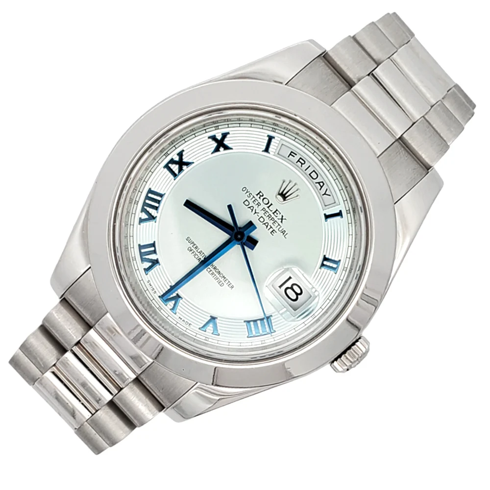 Rolex President Day-Date II 41mm Glacier Ice Blue Roman Concentric Dial Platinum 218206 Box Papers - Image 3