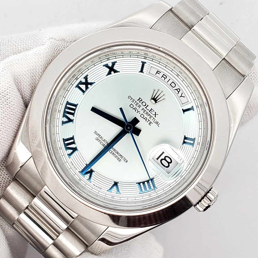 Rolex President Day-Date II 41mm Glacier Ice Blue Roman Concentric Dial Platinum 218206 Box Papers - Image 4