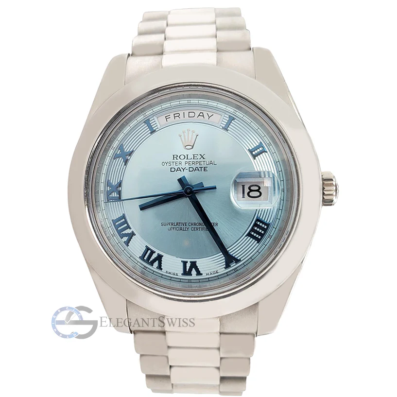 Rolex President Day-Date II 41mm Ice Blue Roman Dial Platinum Watch 218206 Box Papers