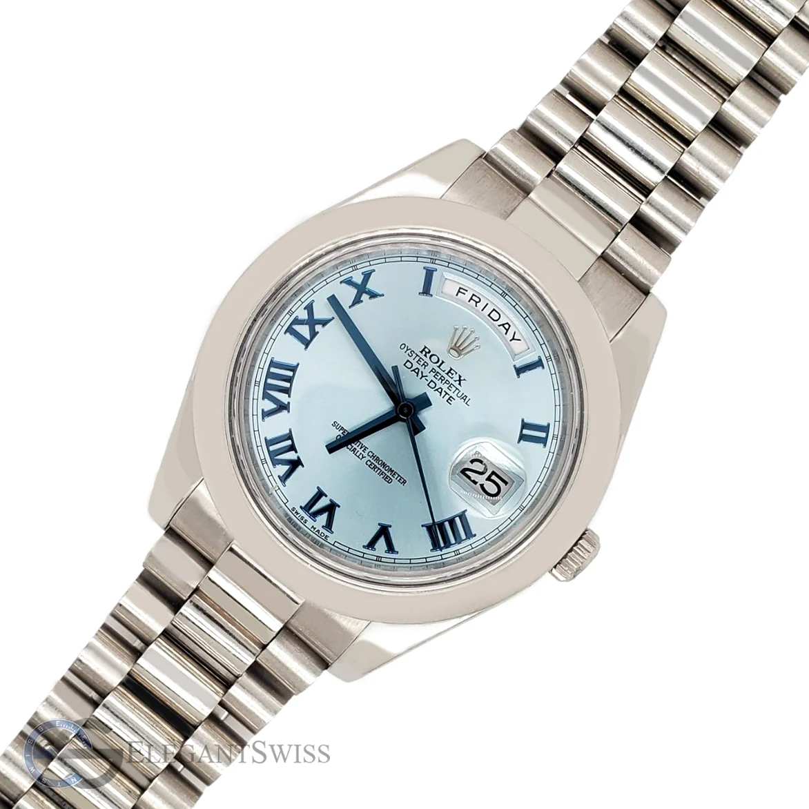 Rolex President Day-Date II 41mm 218206 Ice Blue Roman Dial Platinum Watch 2018 Box Papers