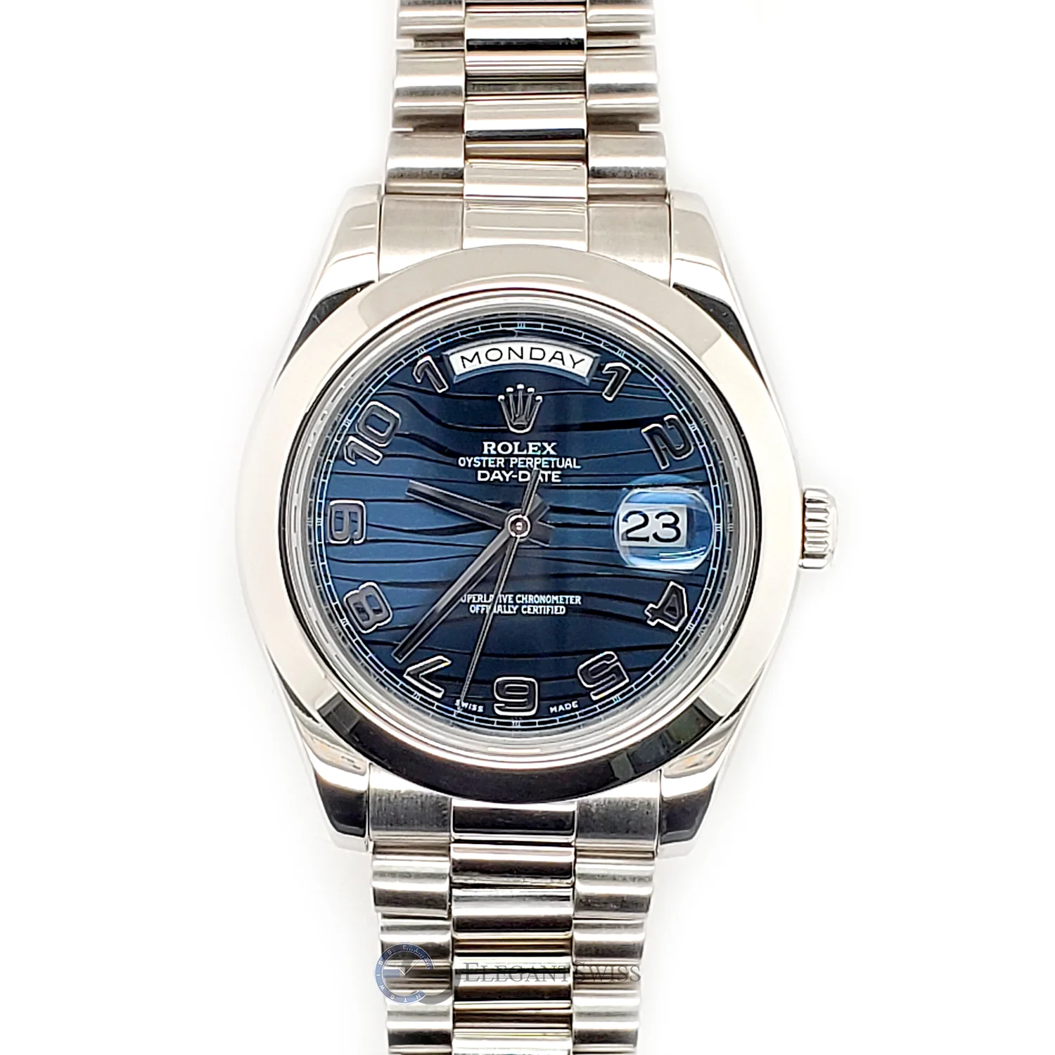 Rolex President Day-Date II 41mm Platinum Blue Wave Arabic Dial 218206 Box Papers