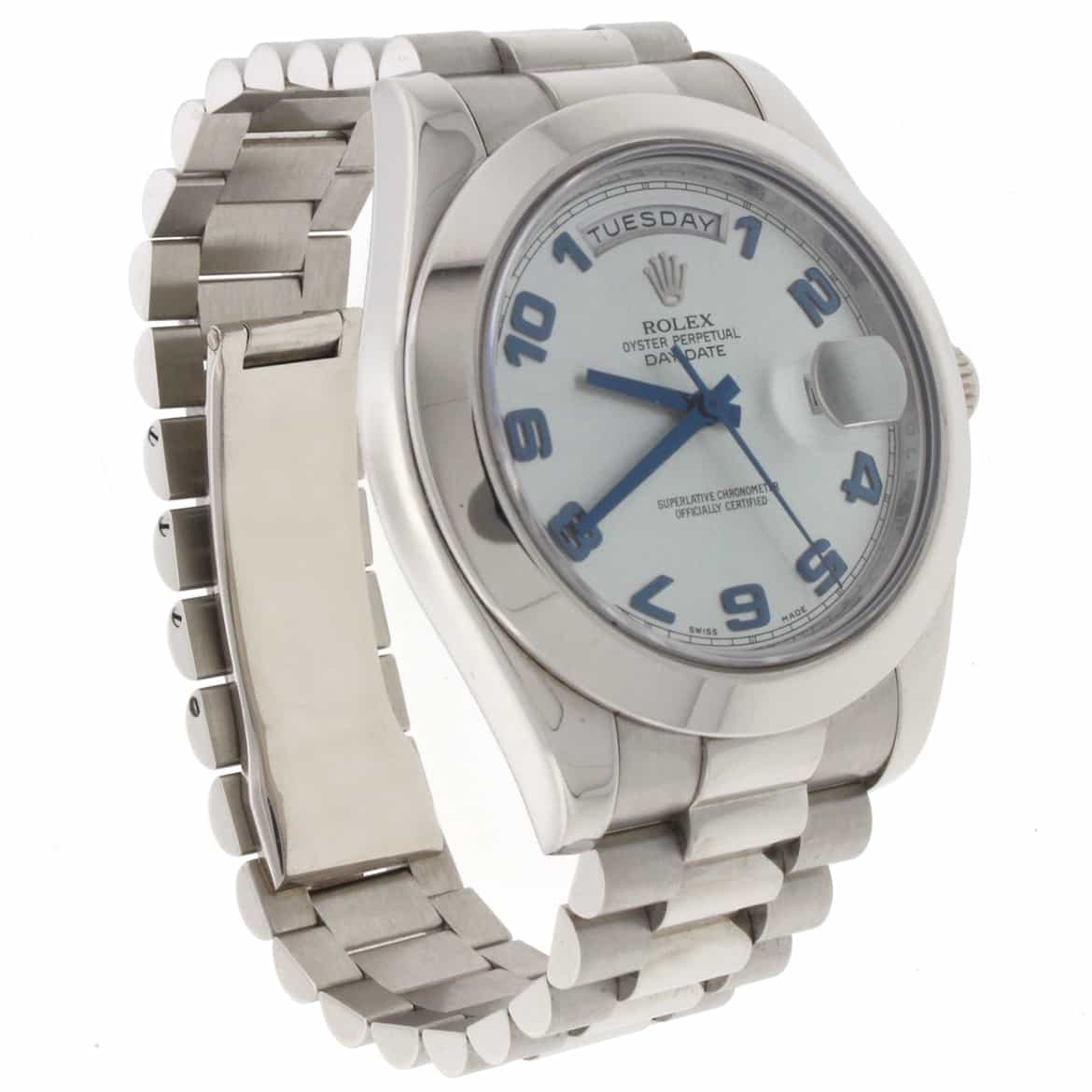 Rolex President Day-Date II Original Ice Blue Arabic Dial Platinum 41MM Automatic Mens Watch 218206 - Image 4