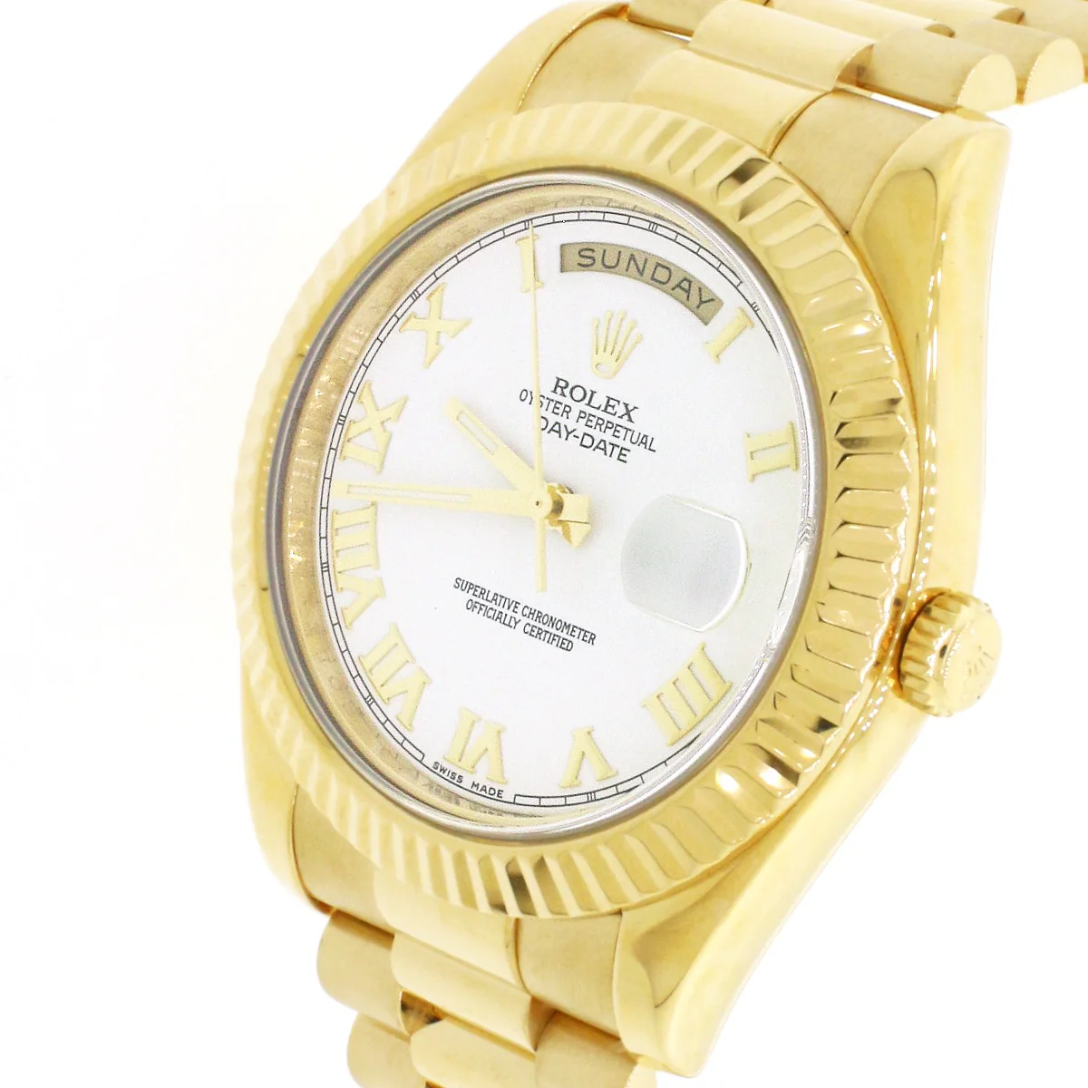 Rolex President Day-Date II White Roman Dial 18K Yellow Gold 41mm Mens Watch 218238