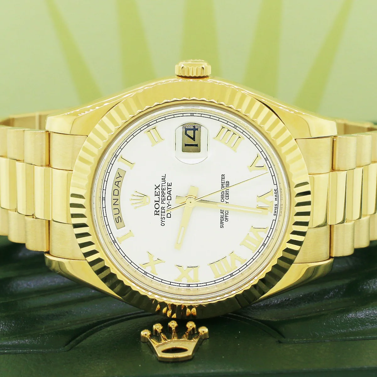 Rolex President Day-Date II White Roman Dial 18K Yellow Gold 41mm Mens Watch 218238 - Image 3