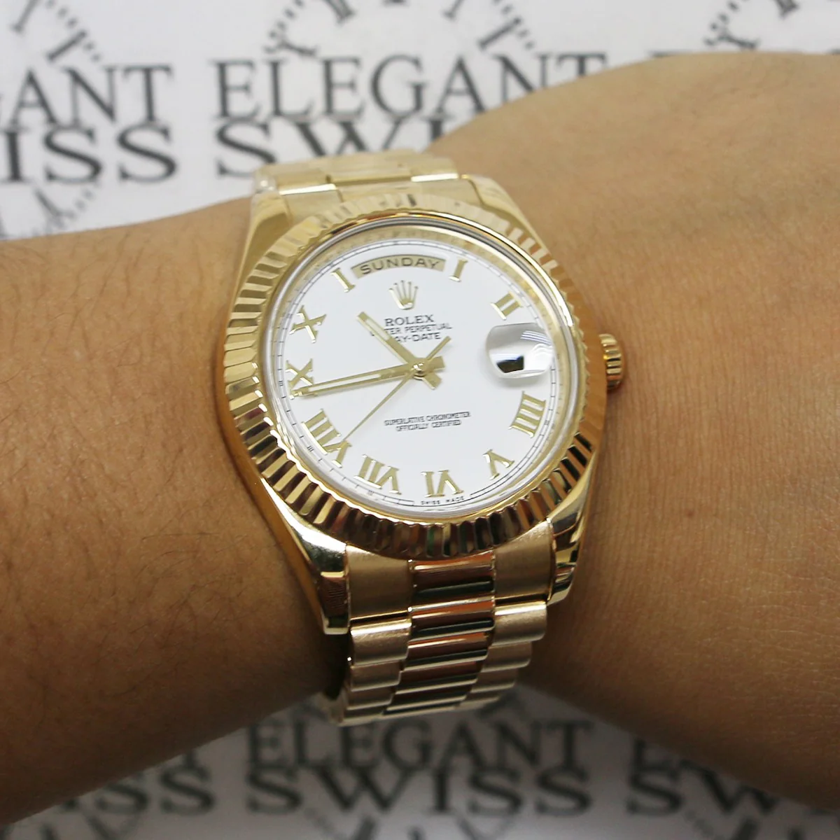 Rolex President Day-Date II White Roman Dial 18K Yellow Gold 41mm Mens Watch 218238 - Image 4
