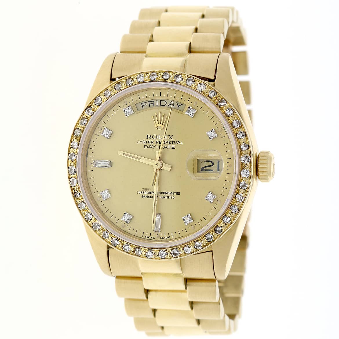 Rolex President Day-Date Original Champagne Diamond Dial 18K Yellow Gold 36MM Automatic 18038/ Diamond Bezel