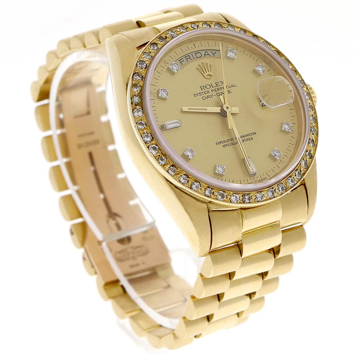 Rolex President Day-Date Original Champagne Diamond Dial 18K Yellow Gold 36MM Automatic 18038/ Diamond Bezel - Image 4