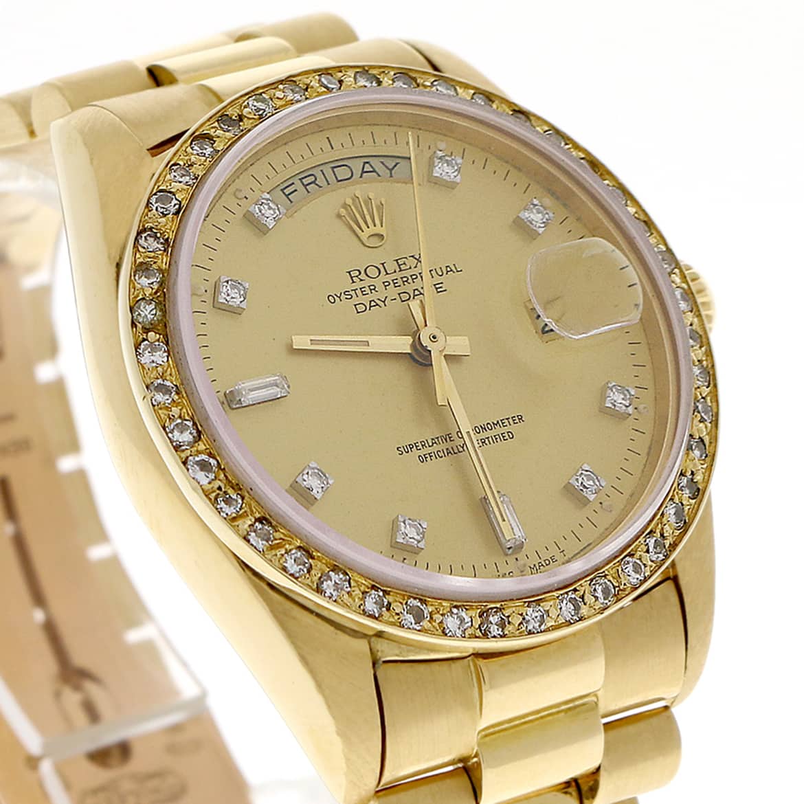 Rolex President Day-Date Original Champagne Diamond Dial 18K Yellow Gold 36MM Automatic 18038/ Diamond Bezel - Image 6