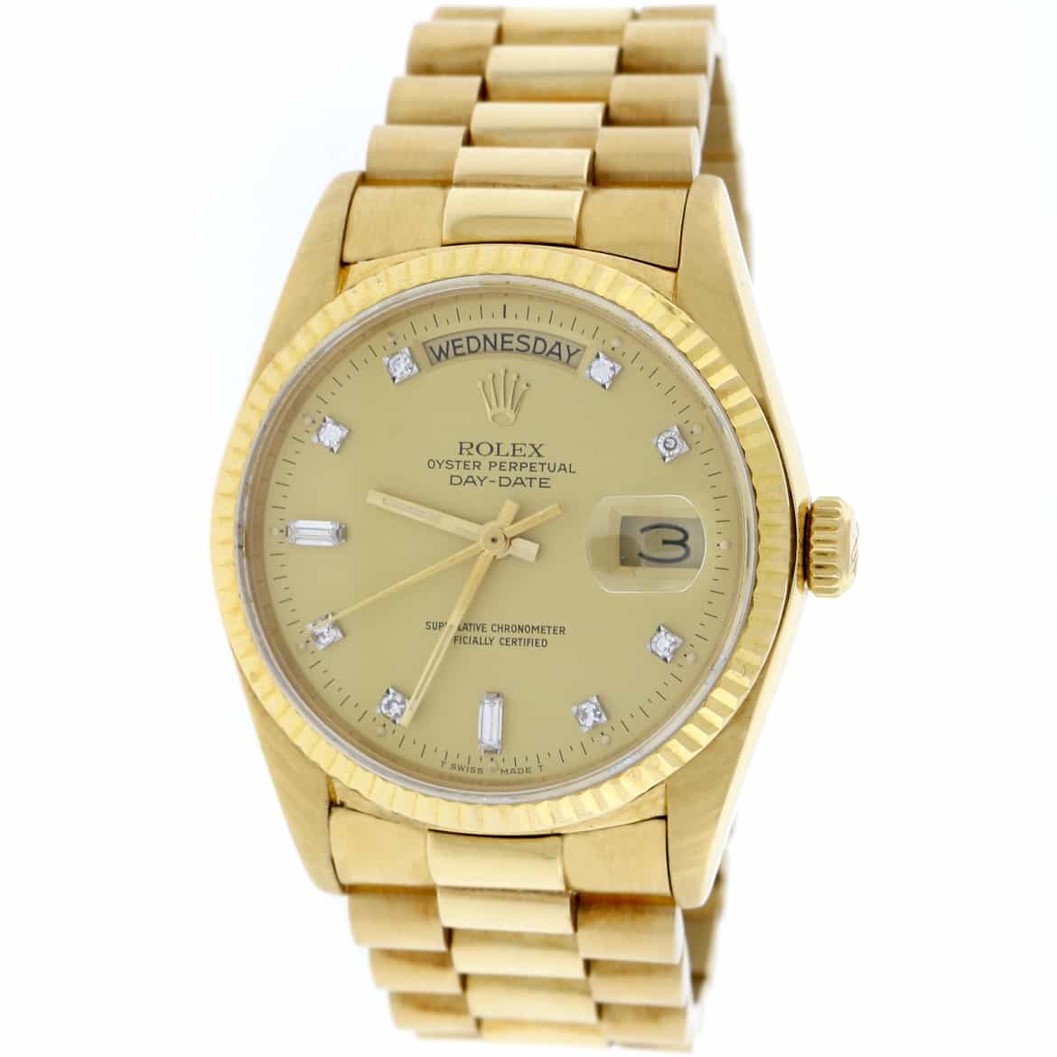 Rolex President Day-Date Original Champagne Diamond Dial 18K Yellow Gold 36MM Automatic Mens Watch 18038