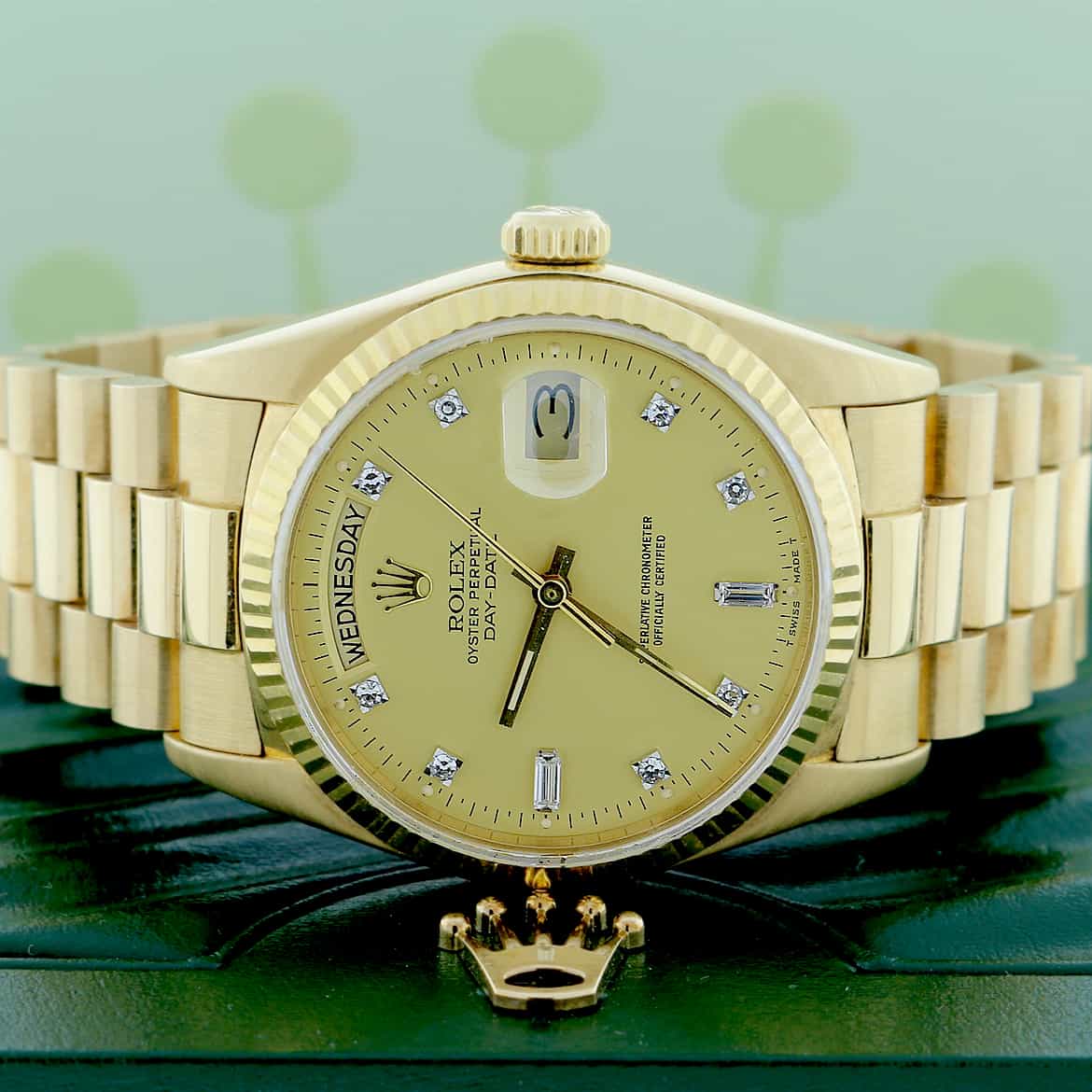 Rolex President Day-Date Original Champagne Diamond Dial 18K Yellow Gold 36MM Automatic Mens Watch 18038 - Image 2