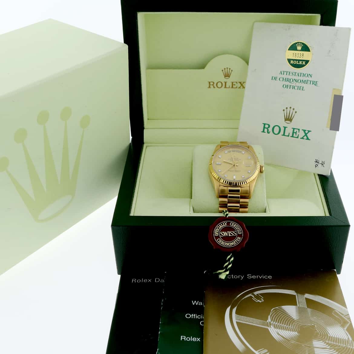 Rolex President Day-Date Original Champagne Diamond Dial 18K Yellow Gold 36MM Automatic Mens Watch 18038 - Image 3