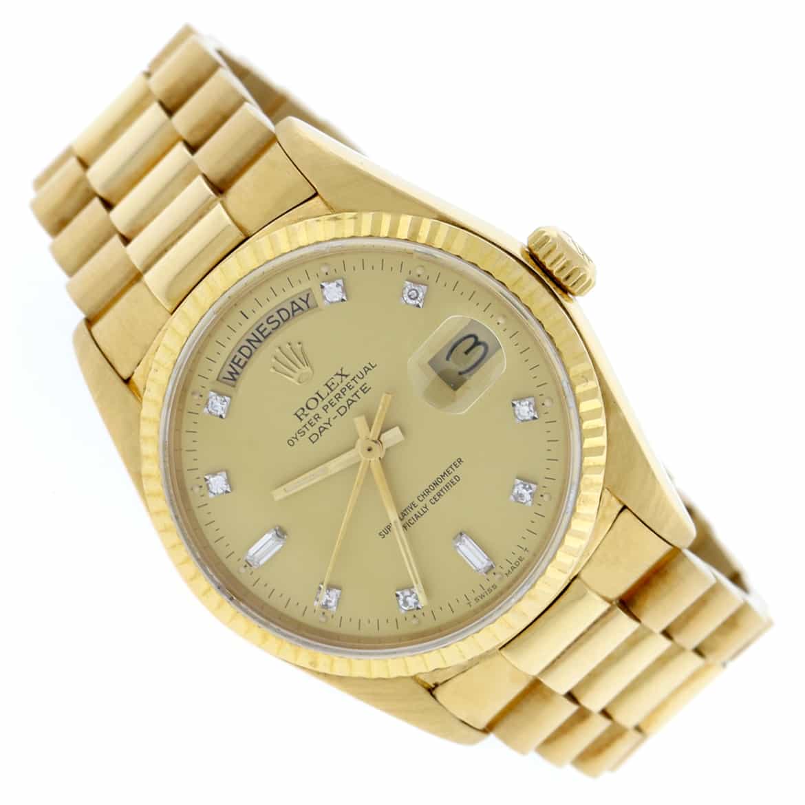 Rolex President Day-Date Original Champagne Diamond Dial 18K Yellow Gold 36MM Automatic Mens Watch 18038 - Image 4
