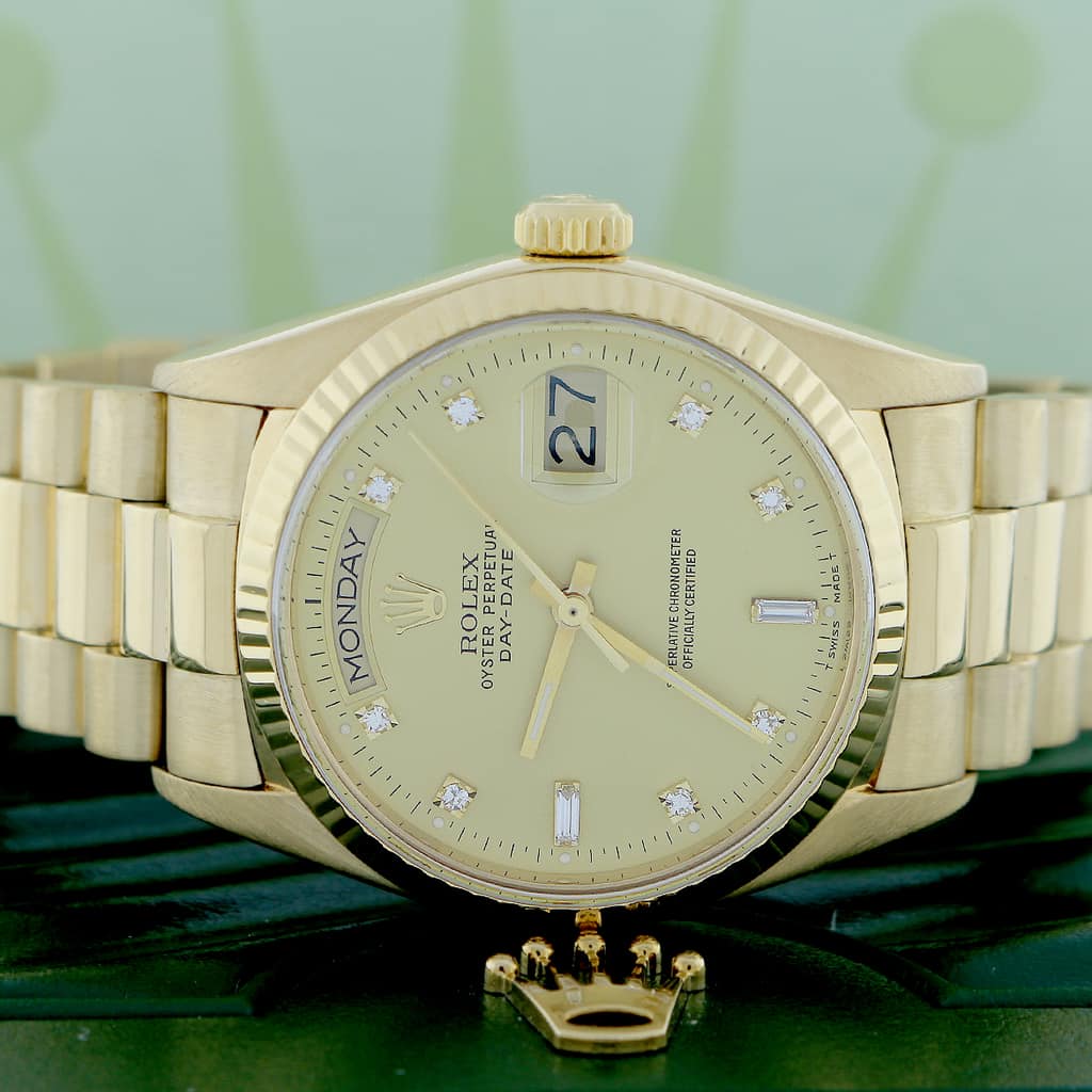 Rolex President Day-Date Original Champagne Diamond Dial 18K Yellow Gold Automatic Mens Watch 18038 - Image 2
