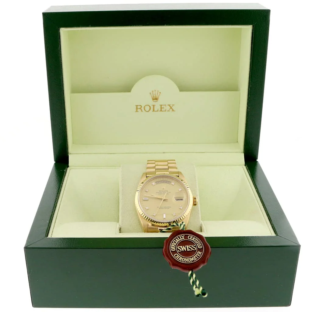 Rolex President Day-Date Original Champagne Diamond Dial 18K Yellow Gold Automatic Mens Watch 18038 - Image 3