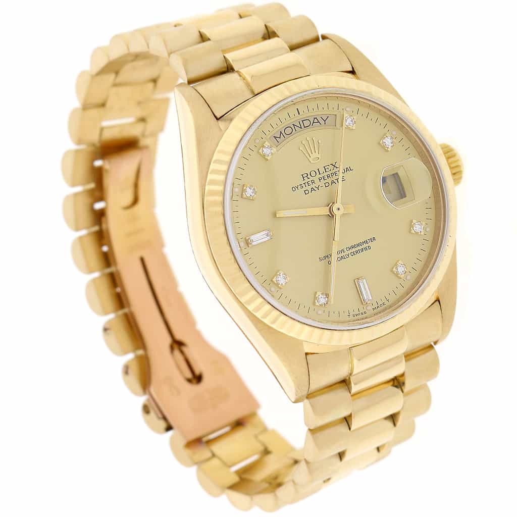 Rolex President Day-Date Original Champagne Diamond Dial 18K Yellow Gold Automatic Mens Watch 18038 - Image 4