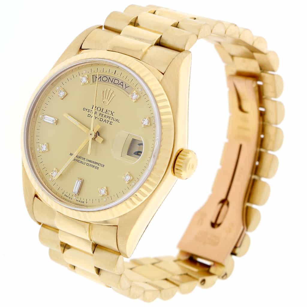 Rolex President Day-Date Original Champagne Diamond Dial 18K Yellow Gold Automatic Mens Watch 18038 - Image 5