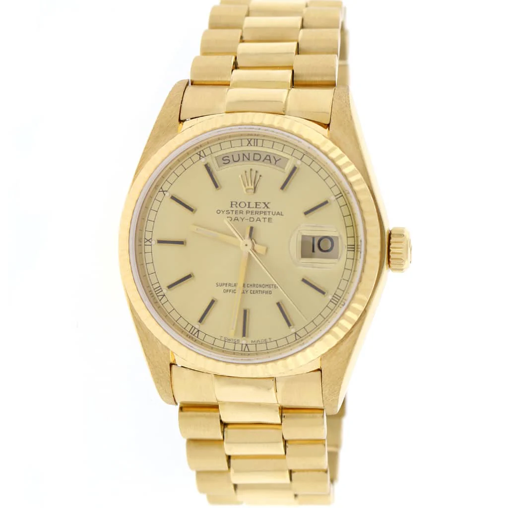 Rolex President Day-Date Original Champagne Stick Dial 18K Yellow Gold Automatic Mens Watch 18038