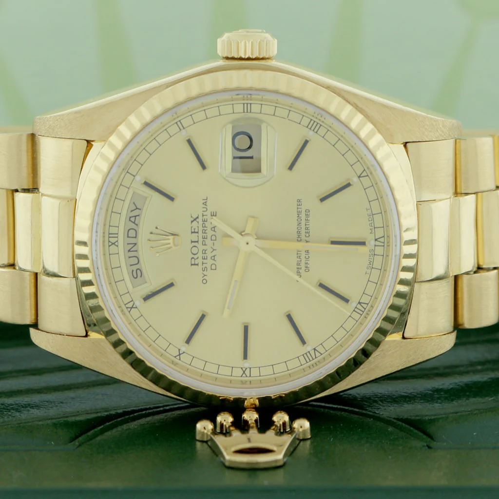 Rolex President Day-Date Original Champagne Stick Dial 18K Yellow Gold Automatic Mens Watch 18038 - Image 2