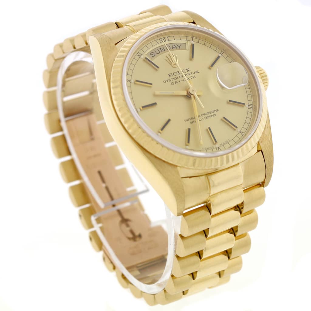 Rolex President Day-Date Original Champagne Stick Dial 18K Yellow Gold Automatic Mens Watch 18038 - Image 6