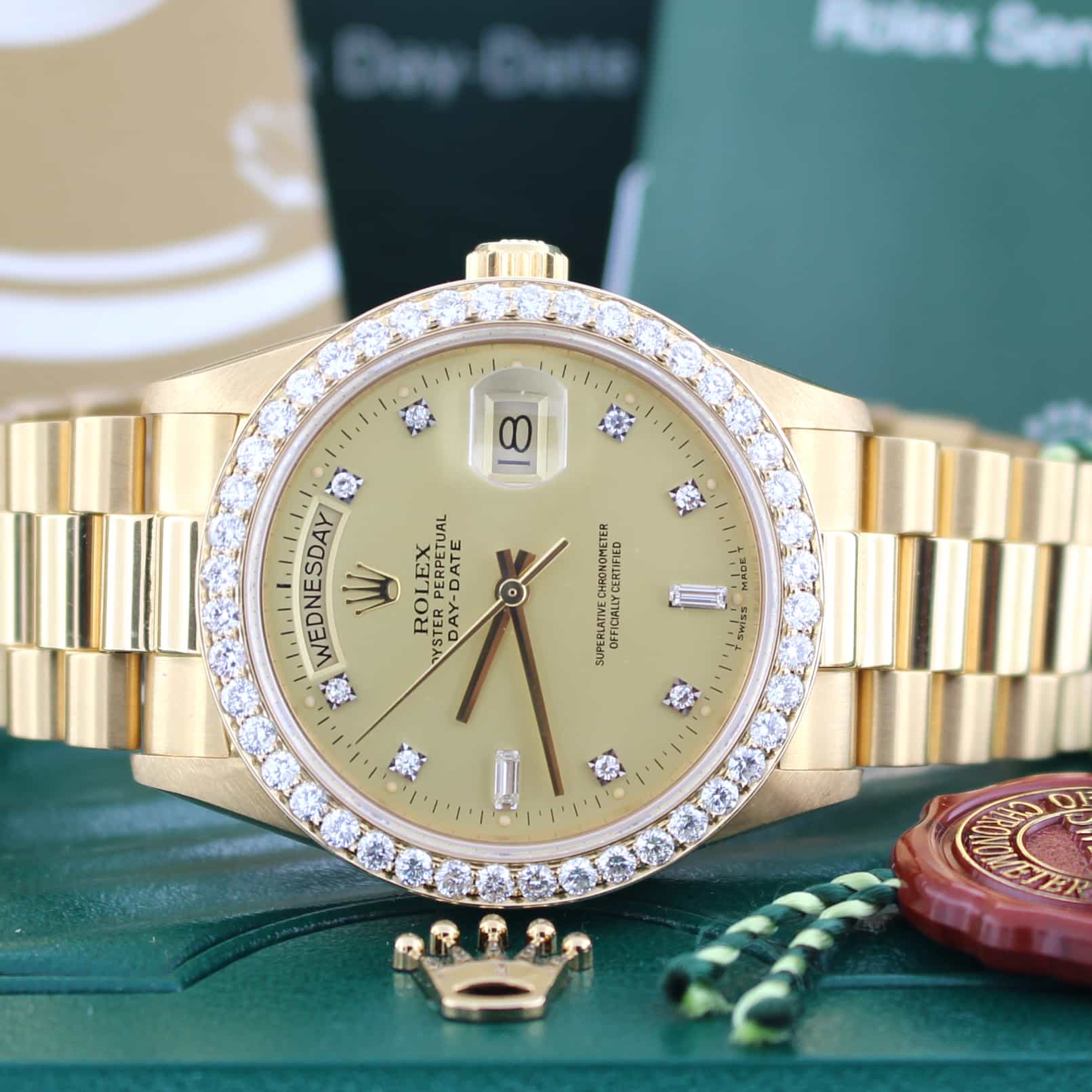 Rolex President Day-Date Original Diamond Dial Gold 36MM Watch w/Diamond Bezel 18038 - Image 2