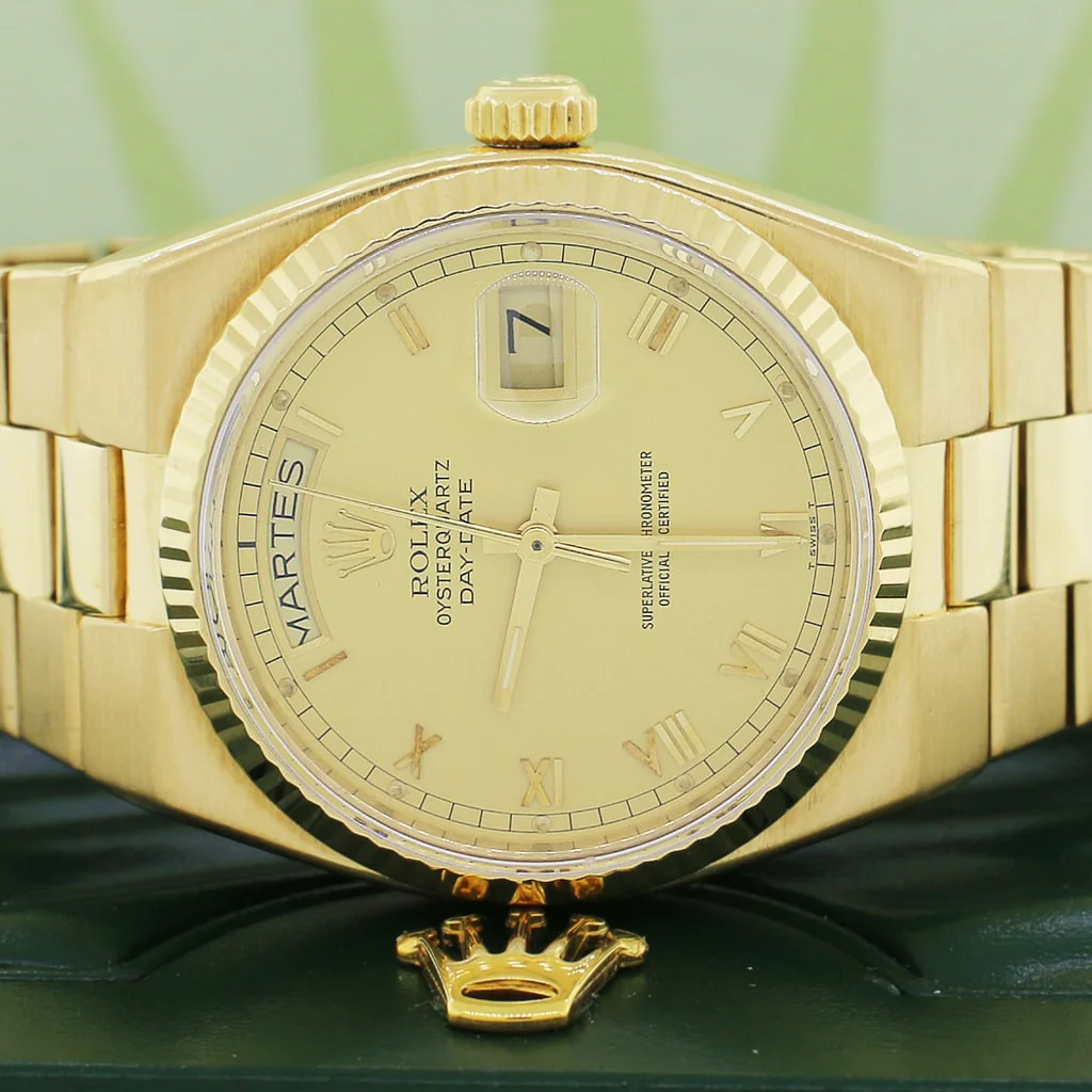 Rolex President Day-Date Oysterquartz 18K Yellow Gold Factory Champagne Roman Dial 36MM Mens Watch 19018 - Image 2