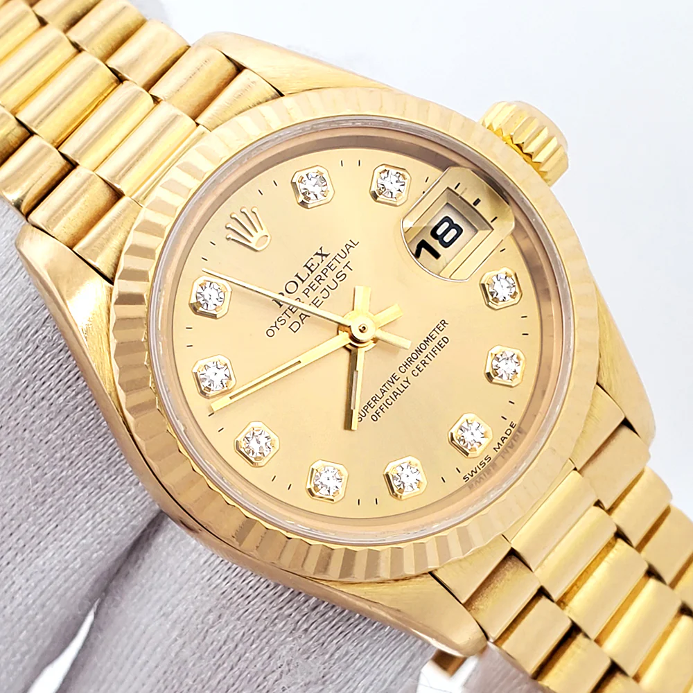 2001 Rolex President Factory Champagne Diamond Dial Yellow Gold 26mm Watch 79178 Papers - Image 2