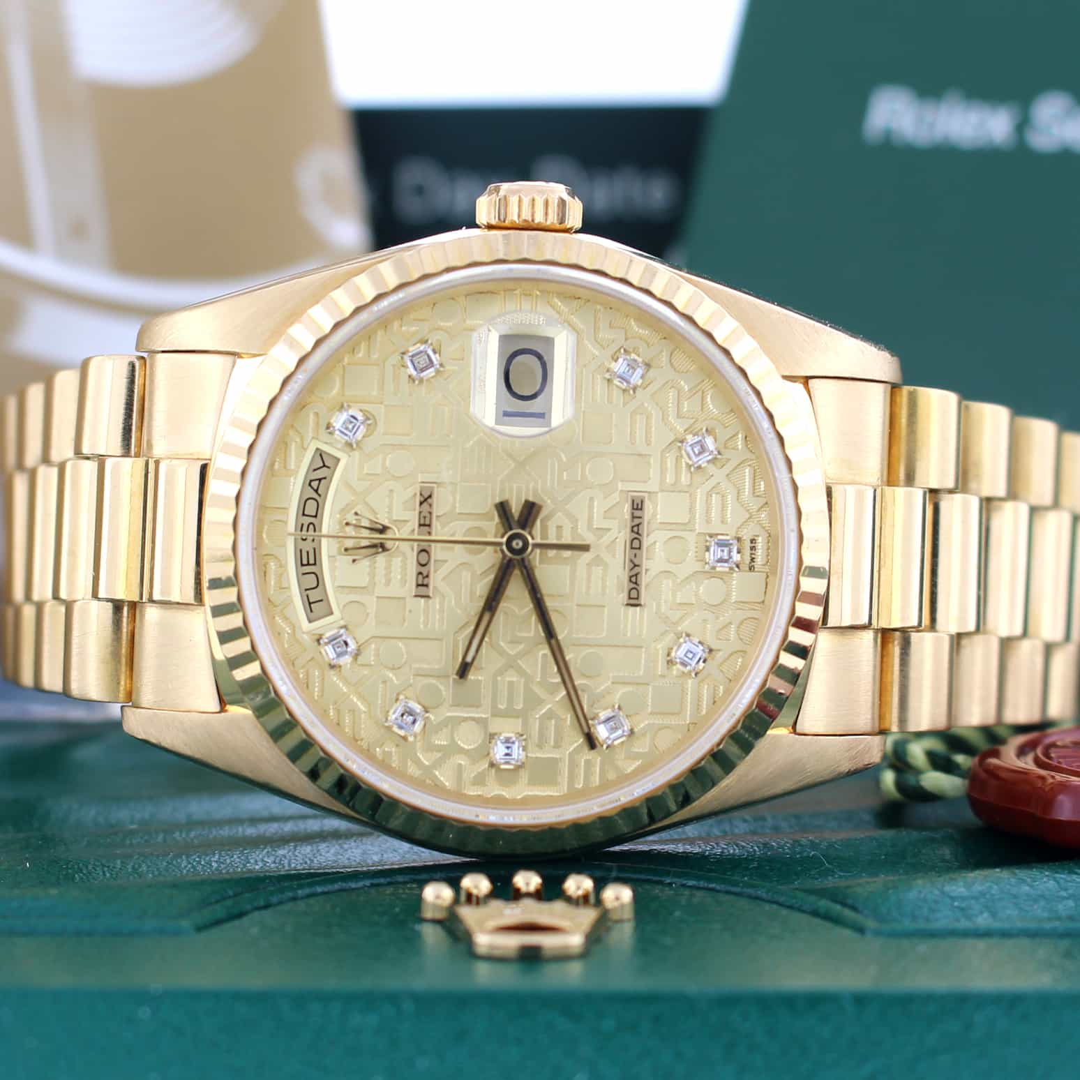 Rolex President Jubilee Diamond Dial 18K Yellow Gold Double Quick 36MM Automatic Mens Watch 18238 - Image 2