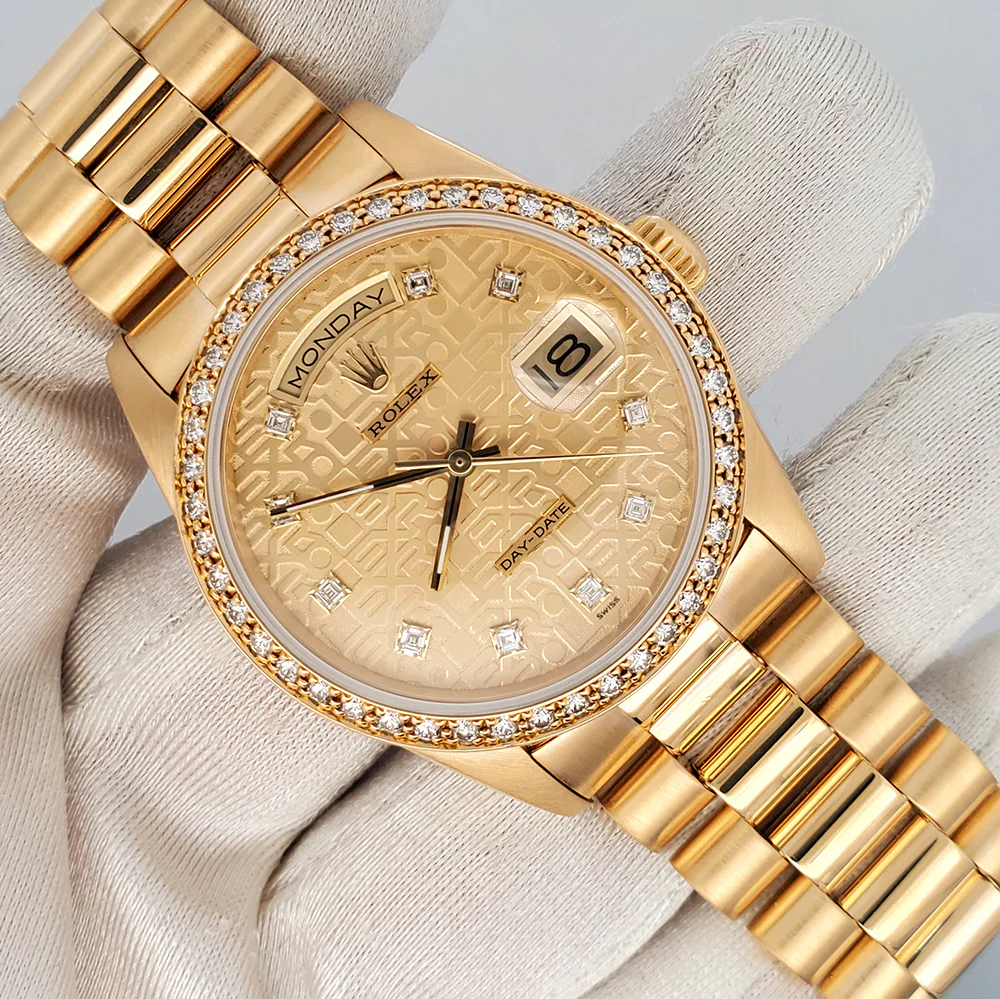 Rolex President Jubilee Diamond Dial Double Quick Yellow Gold 36mm Watch 18238 w/Diamond Bezel - Image 2