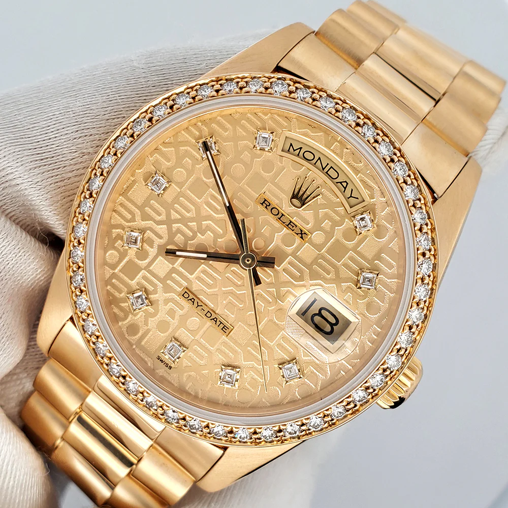 Rolex President Jubilee Diamond Dial Double Quick Yellow Gold 36mm Watch 18238 w/Diamond Bezel - Image 3