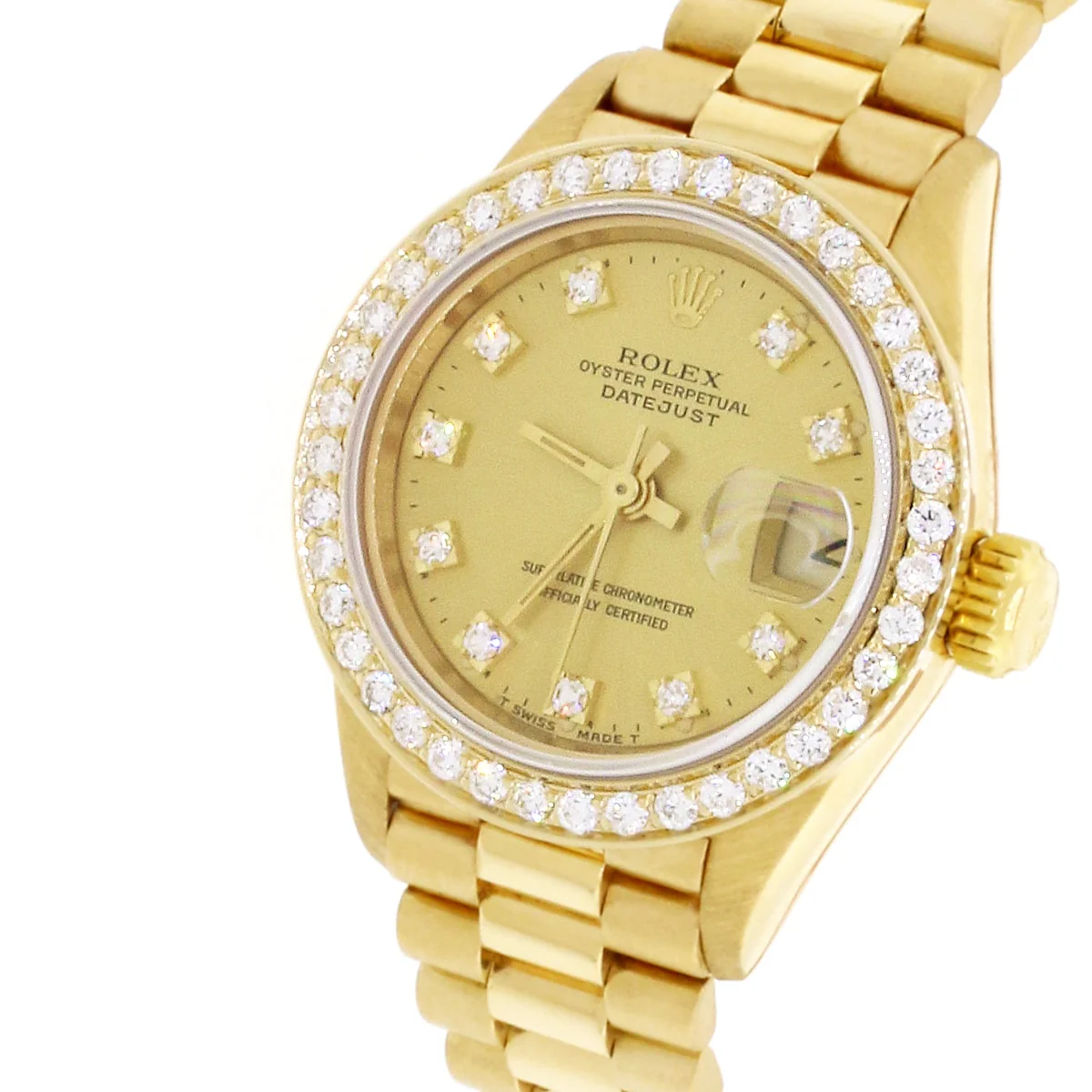 Rolex President Ladies 18K Yellow Gold 26MM Champagne Diamond Dial Watch 69178 w/Custom Diamond Bezel - Image 7