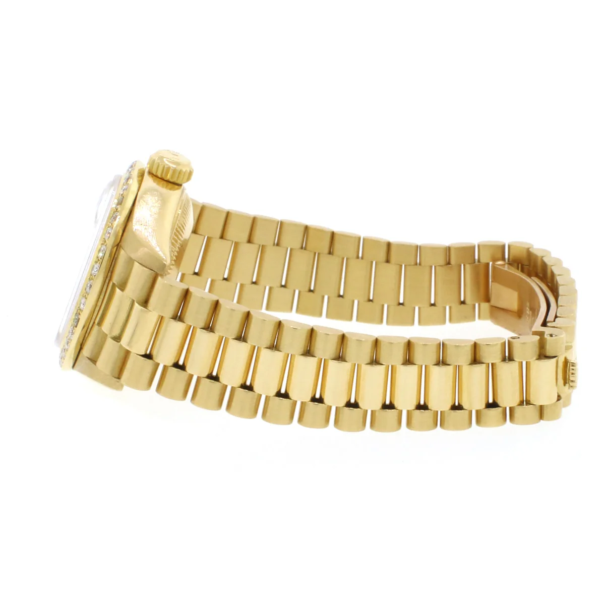 Rolex President Ladies 18K Yellow Gold 26MM Factory Champagne Diamond Dial Watch 69178 w/Custom Diamond Bezel - Image 4