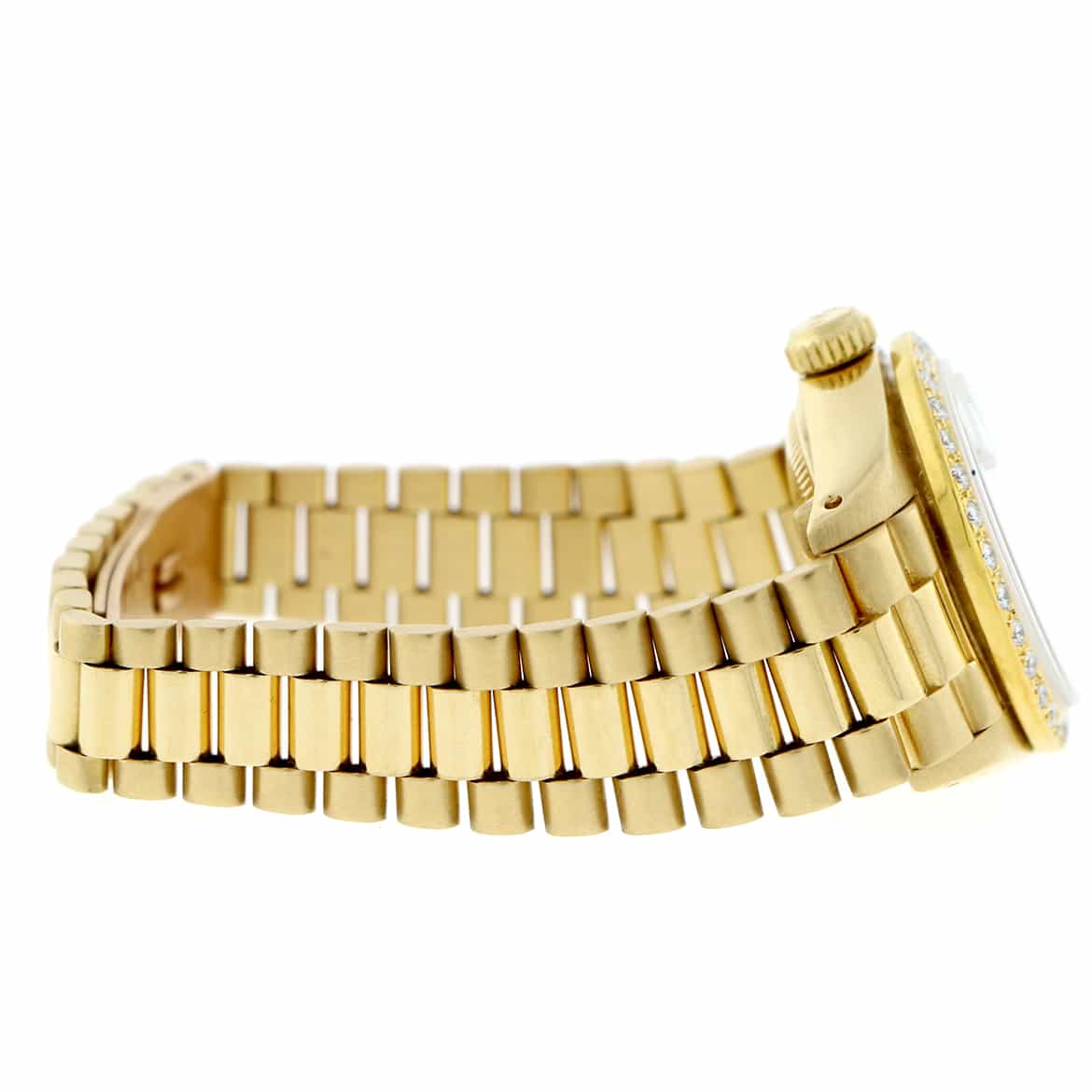 Rolex President Ladies 18K Yellow Gold Original White Roman Dial 26MM Automatic Watch with Diamond Bezel - Image 10