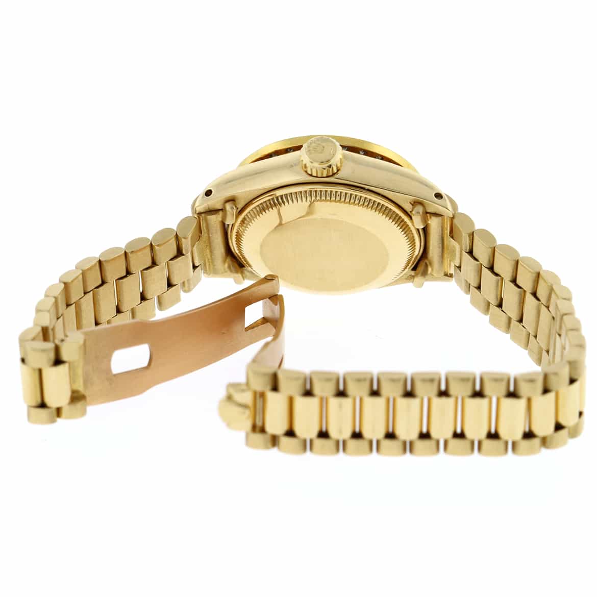 Rolex President Ladies 18K Yellow Gold Original White Roman Dial 26MM Automatic Watch with Diamond Bezel - Image 12