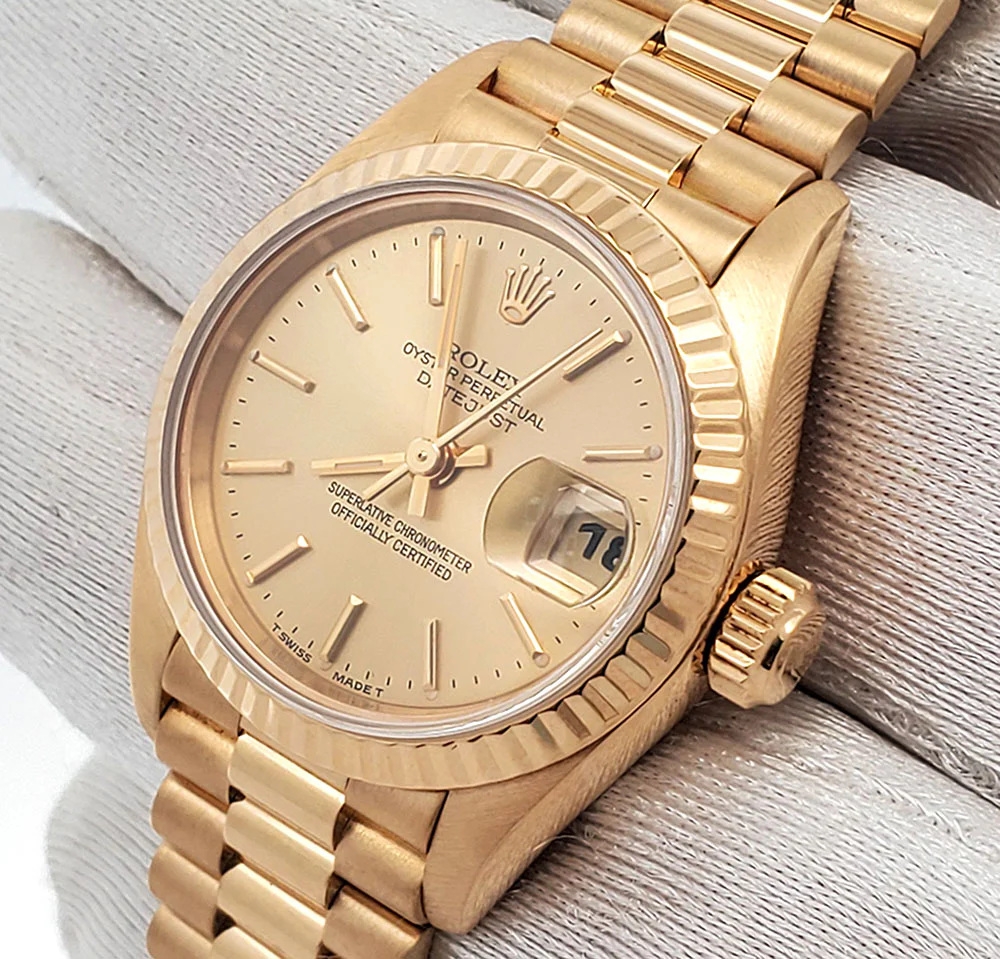 Rolex President Ladies 26mm Champagne Index Yellow Gold Watch 69178 Box Papers - Image 2