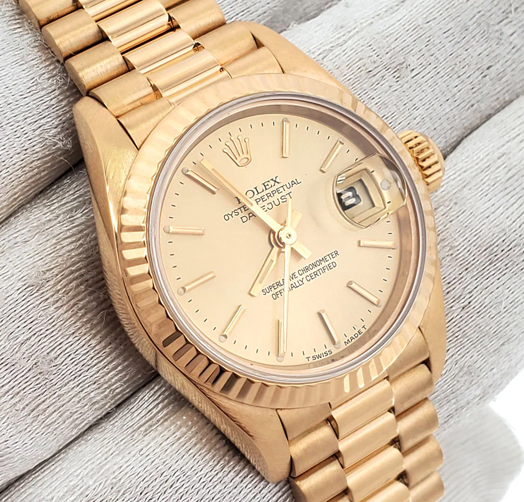 Rolex President Ladies 26mm Champagne Index Yellow Gold Watch 69178 Box Papers - Image 3
