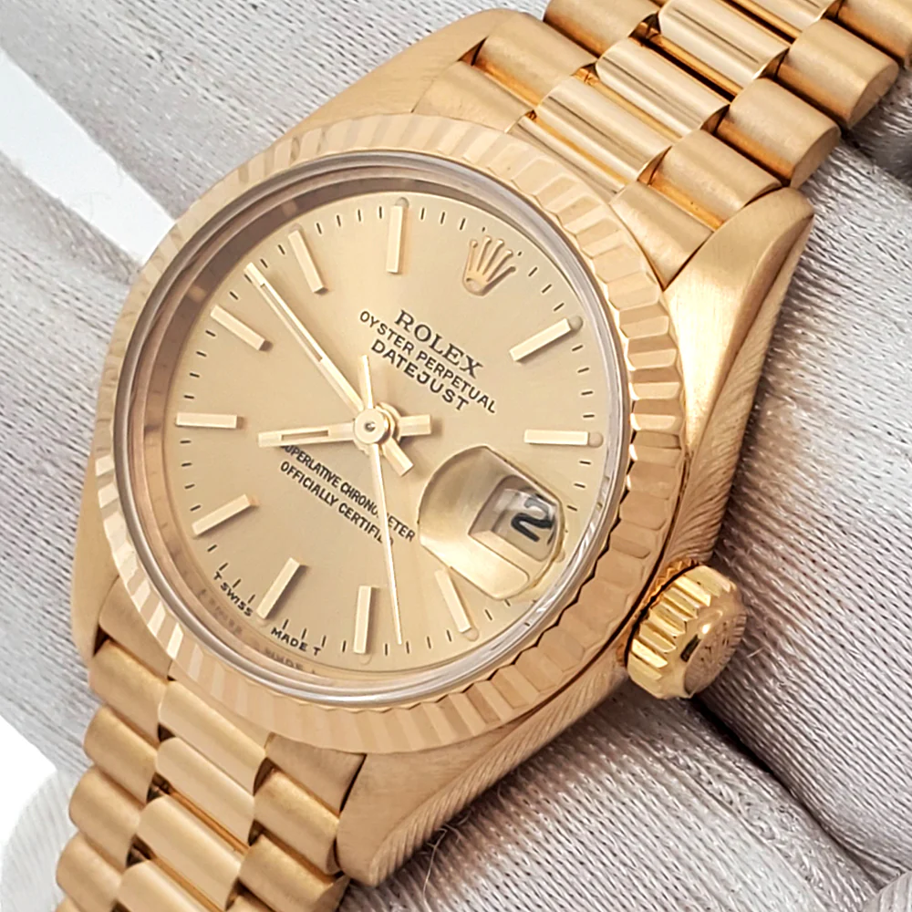 Rolex President Ladies 26mm Champagne Index Yellow Gold Watch 69178 Papers - Image 3