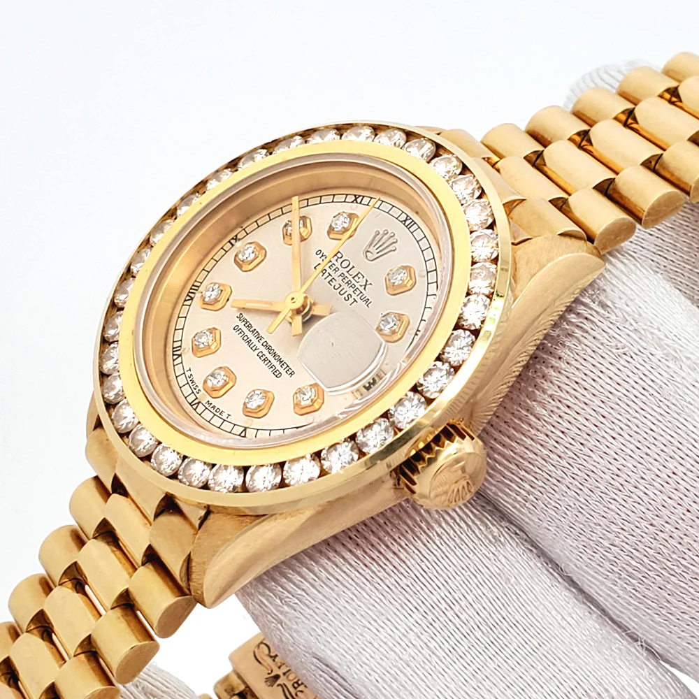 Rolex President Ladies 26mm Custom Silver Diamond Dial /Bezel Yellow Gold Watch 69178 Box Papers - Image 3