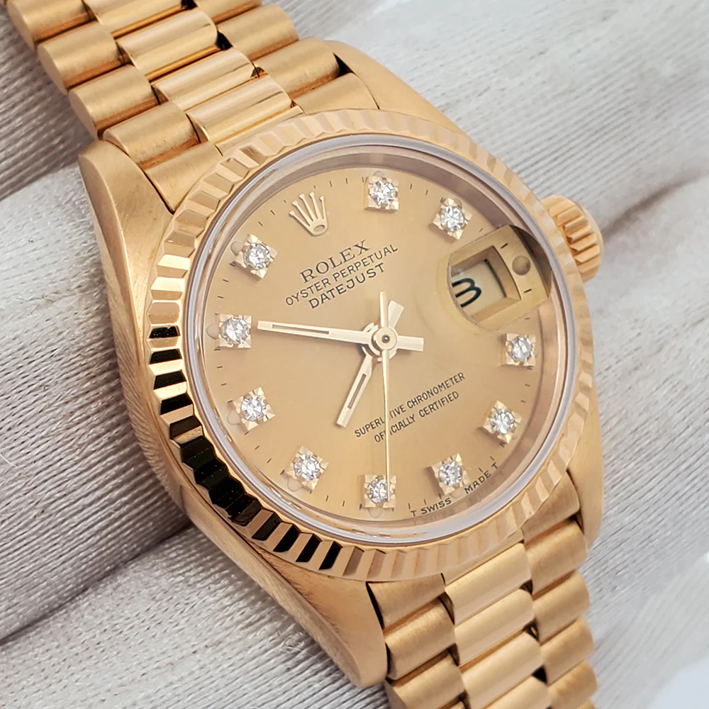Rolex President Ladies 26mm Factory Champagne Diamond Dial Yellow Gold Watch 69178 - Image 2